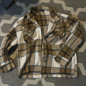 SHEIN Brown and Cream Plaid Button Down Shirt